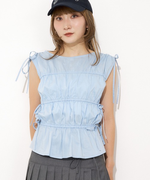 SLY  GATHER RIBBON ブラウス SLY ブラウス シャツ GATHER RIBBON WOVEN BL ギャザーリボン