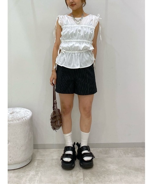 ブラウス シャツ GATHER RIBBON WOVEN BL ギャザーリボン ウーブン ブラウス 夏服 ノースリーブトップス レディース SLY ブラウス シャツ GATHER RIBBON WOVEN BL ギャザーリボン
