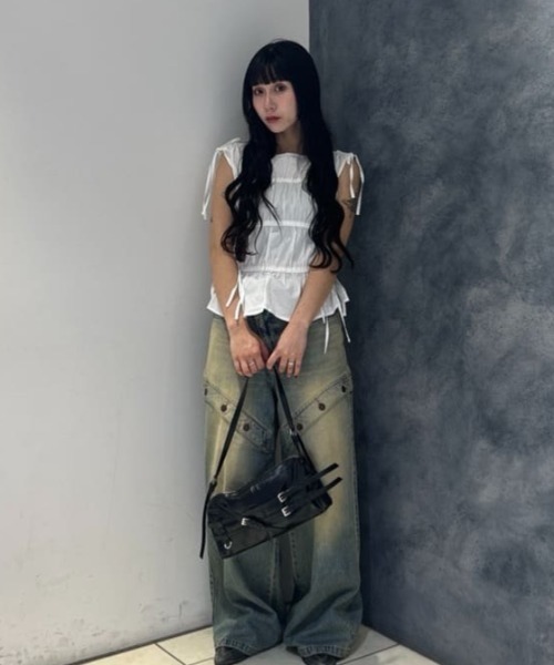 SLY ブラウス シャツ GATHER RIBBON WOVEN BL ギャザーリボン
