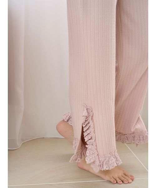 Snidel レーススリットパンツ SNIDEL HOME パジャマ ルームウェア フリルレースカットロング
