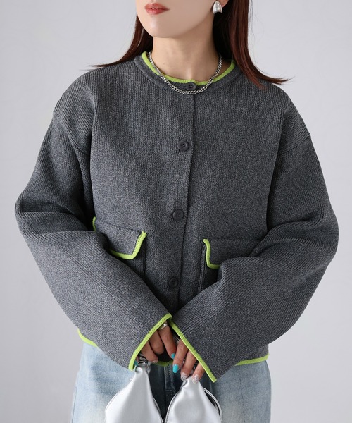 Riberry（リベリー） カーディガン 配色パイピングニットカーディガン