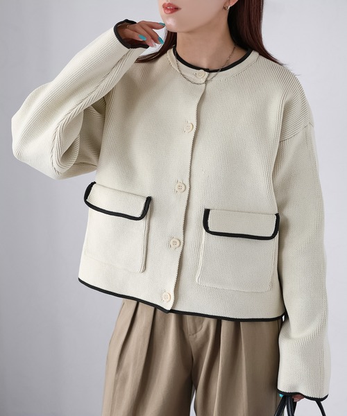 Riberry（リベリー） カーディガン 配色パイピングニットカーディガン