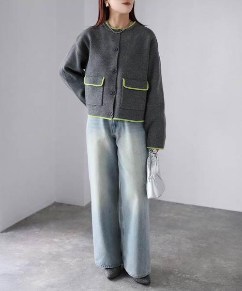 Riberry（リベリー） カーディガン 配色パイピングニットカーディガン