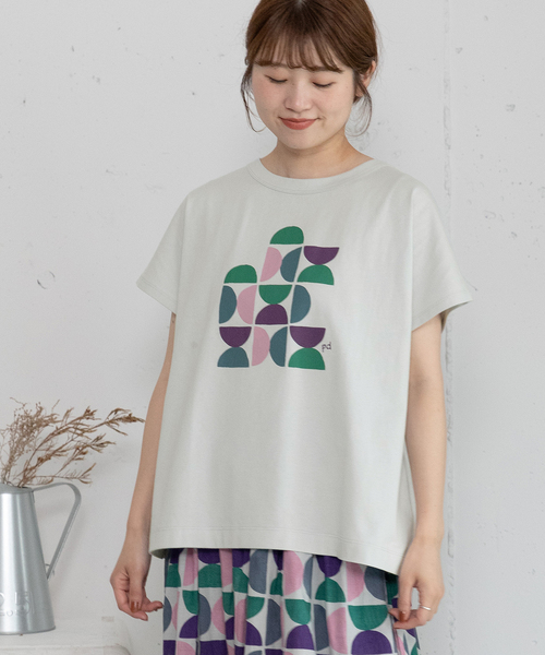 アートプリント Tシャツ カラフル POU DOU tシャツ カラフルアートモチーフプリントTシャツ レディース
