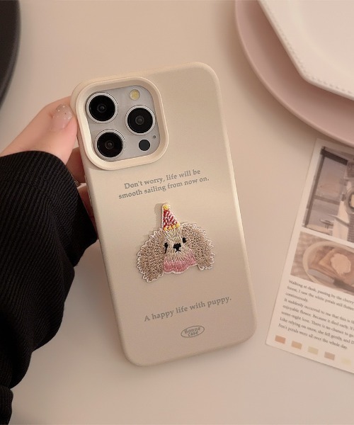 スマホケース ドッグ ワッペン 刺繍 iPhone ケース 13/14.15.16