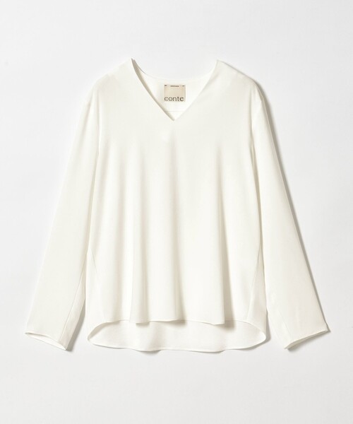 conte ♪ ホワイト Vネック スキッパーシャツ 長袖シャツ conte ♪ ホワイト Vネック スキッパーシャツ 長袖シャツ conte