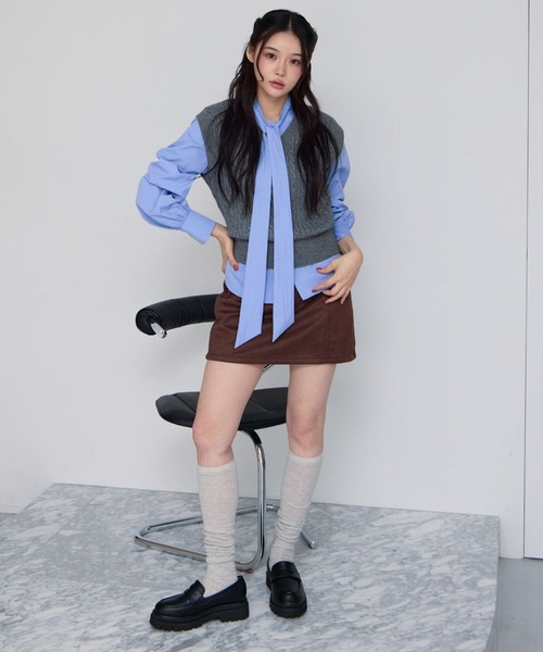 archives（アルシーヴ） ニット セーター ケーブルニットベスト×ボウ