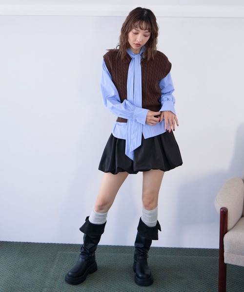 archives（アルシーヴ） ニット セーター ケーブルニットベスト×ボウ