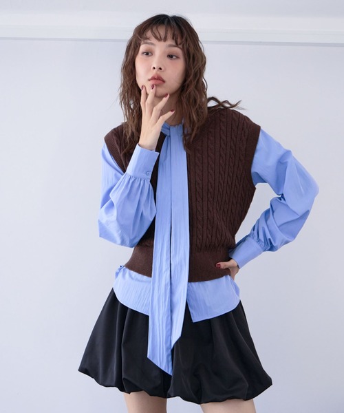 archives（アルシーヴ） ニット セーター ケーブルニットベスト×ボウ