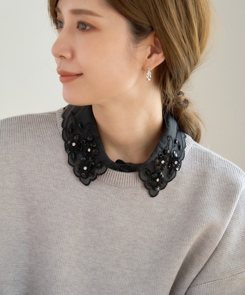 つけ襟 付け襟 フラワー刺繍×ビジュー スカラップデザイン : ZOZOTOWN