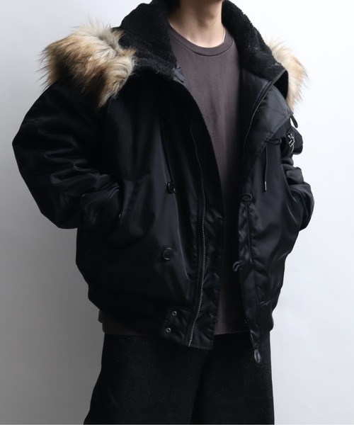 ブルゾン アウター ナイロンツイル セパレートフードファー オーバーN