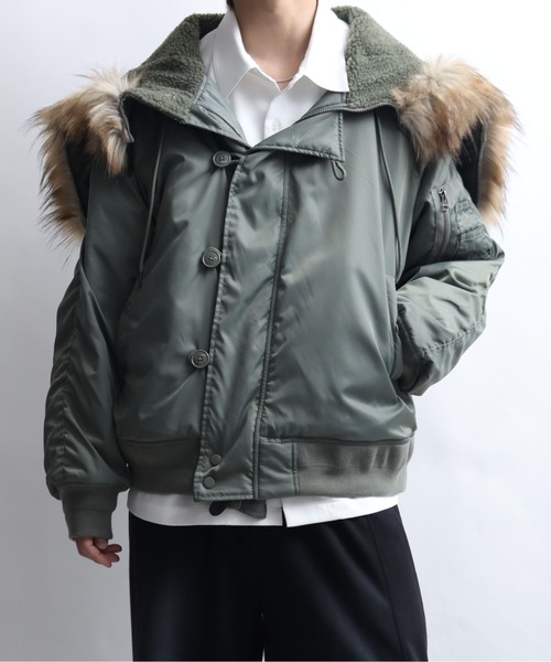 ブルゾン アウター ナイロンツイル セパレートフードファー オーバーN
