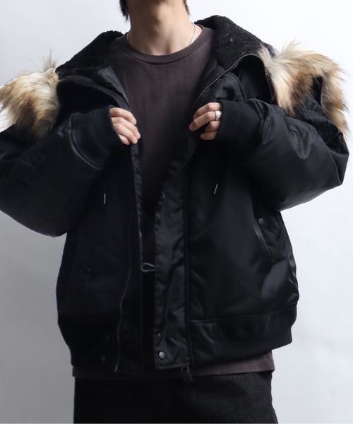 ブルゾン アウター ナイロンツイル セパレートフードファー オーバーN