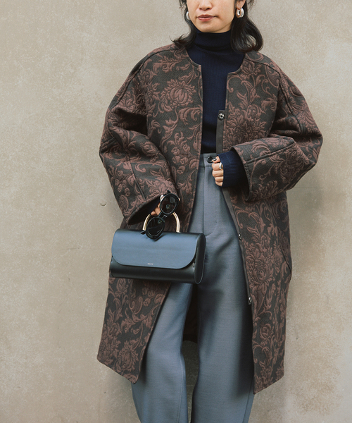 manipuri（マニプリ） ノーカラーコート コート ジャガード スナップ