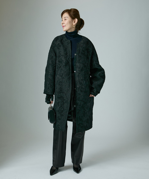 manipuri（マニプリ） ノーカラーコート コート ジャガード スナップ