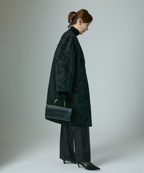 manipuri（マニプリ） ノーカラーコート コート ジャガード スナップ