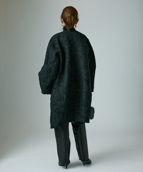 manipuri（マニプリ） ノーカラーコート コート ジャガード スナップ