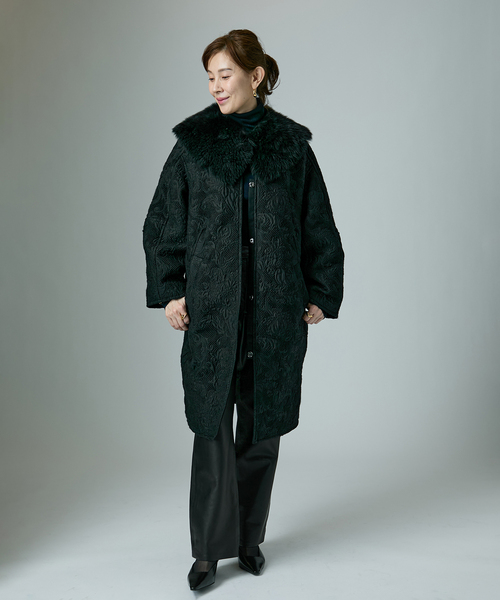 manipuri（マニプリ） ノーカラーコート コート ジャガード スナップ