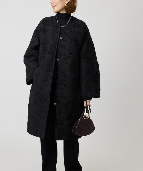 manipuri（マニプリ） ノーカラーコート コート ジャガード スナップ