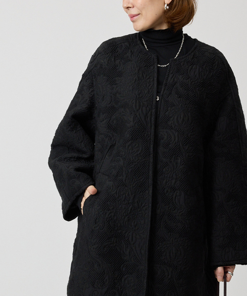 manipuri（マニプリ） ノーカラーコート コート ジャガード スナップ