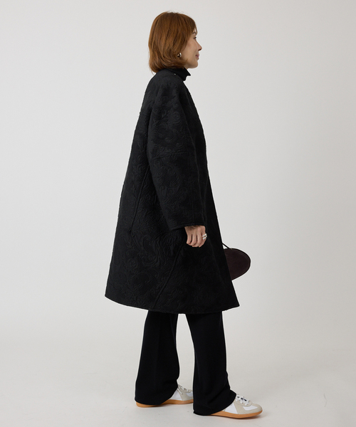 manipuri（マニプリ） ノーカラーコート コート ジャガード スナップ