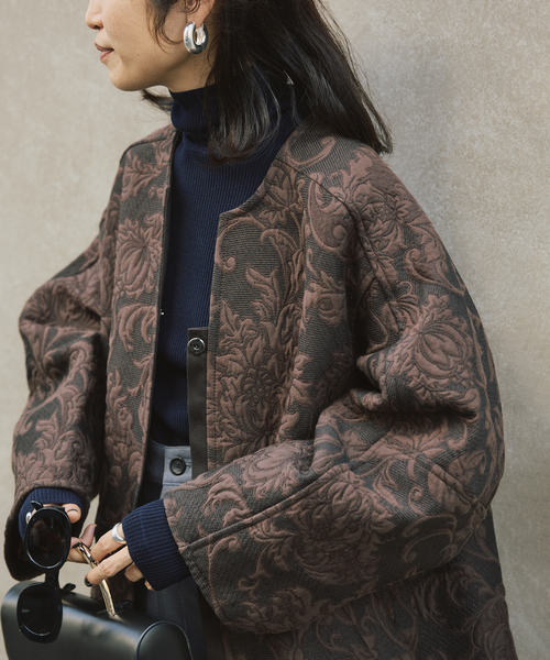 manipuri（マニプリ） ノーカラーコート コート ジャガード スナップ