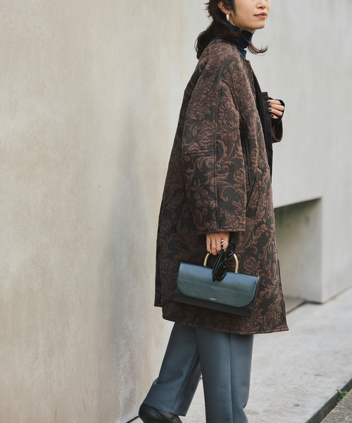 manipuri（マニプリ） ノーカラーコート コート ジャガード スナップ