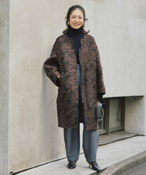 manipuri（マニプリ） ノーカラーコート コート ジャガード スナップ