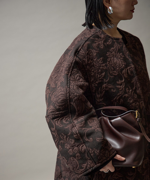 manipuri（マニプリ） ノーカラーコート コート ジャガード スナップ