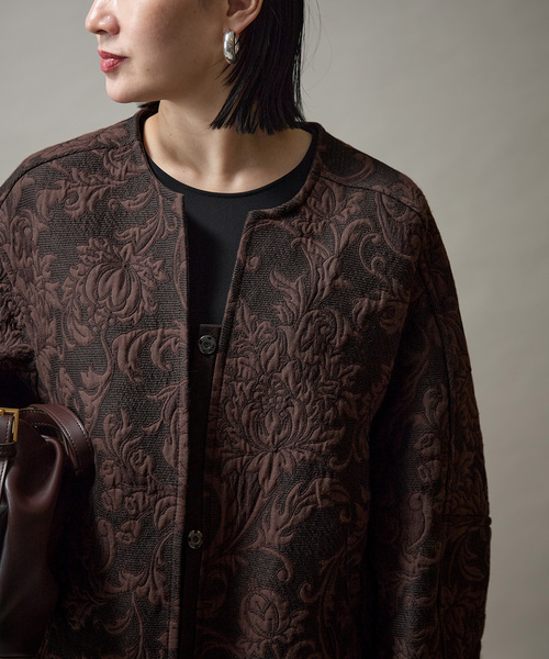 manipuri（マニプリ） ノーカラーコート コート ジャガード スナップ