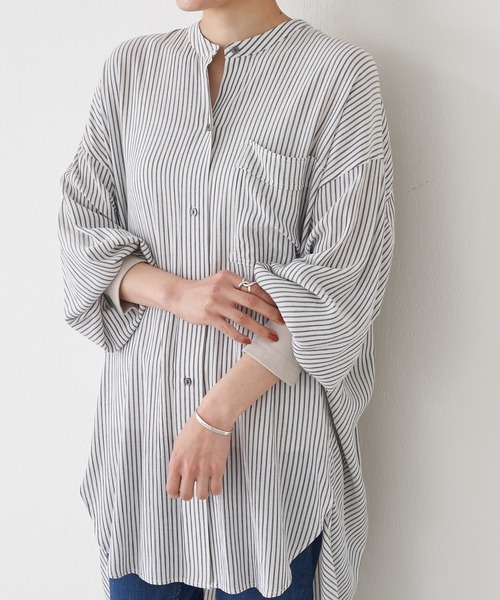 最終価格　ビアズリー オーバーシャツ　ストライプ BEARDSLEY（ビアズリー） 長袖ブラウス FREE グレー レディース