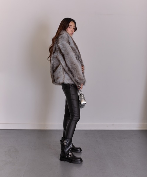 aermaboutique ミックスファーボリュームノーカラーコート aermaboutique ミックスファーボリュームノーカラーコート ミディアム