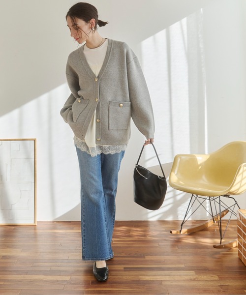 ANGIE カーディガン 金ボタン ゴールドボタン Vネックニット