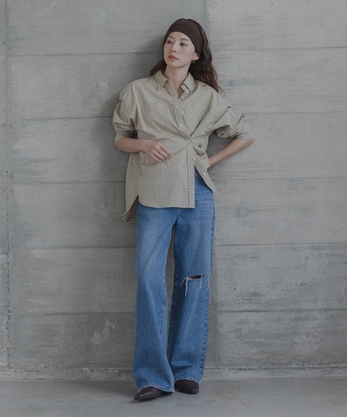 URBAN RESEARCH Sonny Label ブラウス シャツ ドビーチェックアシメ