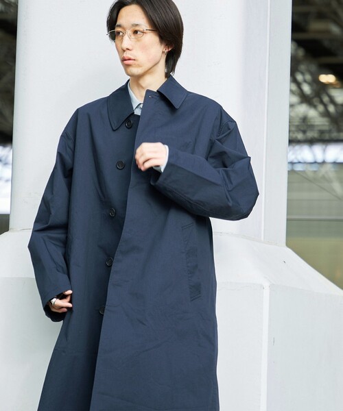 ALBINO TEODORO 黒×ブルー 花柄 イタリア製ステンカラーコート L ハイネックコート スタンドカラー メンズ ロング トレンチ ピーコート