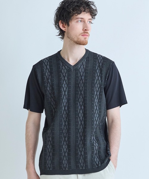 MEN'S BIGI（メンズビギ） tシャツ アラン調 ニットコンビTシャツ