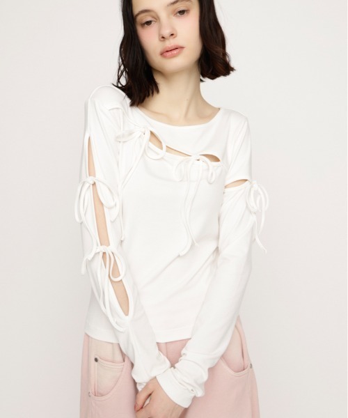 SLY（スライ） tシャツ CUT OUT RIBBON TOPS カットアウトリボン