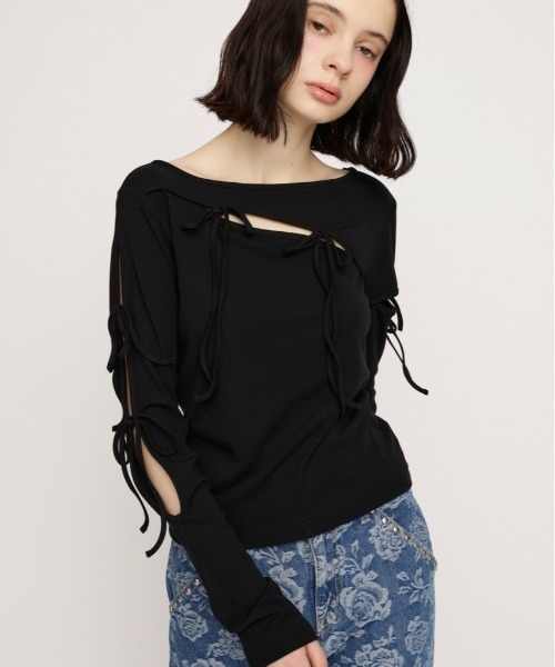 新品未使用タグ付き☆SLY　CUT OUT RIBBON トップス SLY（スライ） tシャツ CUT OUT RIBBON TOPS カットアウトリボン