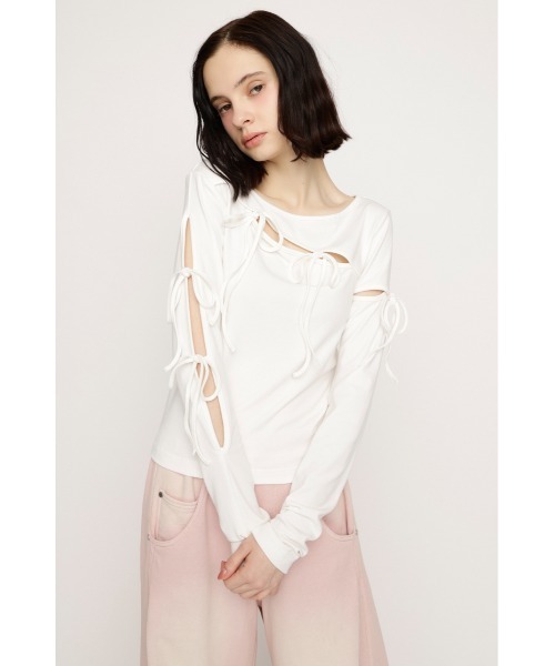 SLY（スライ） tシャツ CUT OUT RIBBON TOPS カットアウトリボン