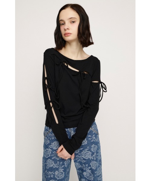 SLY（スライ） tシャツ CUT OUT RIBBON TOPS カットアウトリボン