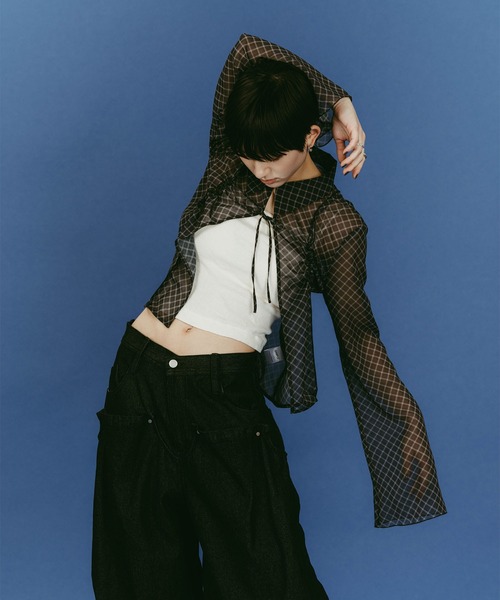 【美品】Knuth Marf デザインシアーシャツ ブラック Knuth Marf - デザインシアーシャツ (ブラック) design sheer shirt