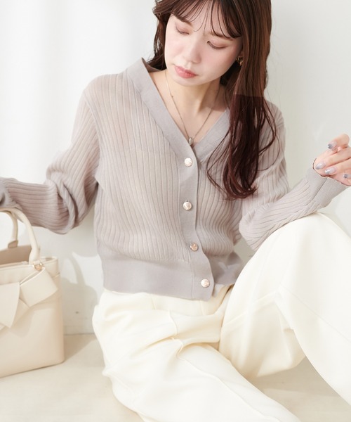 natural couture カーディガン リブシアーニットカーディガン