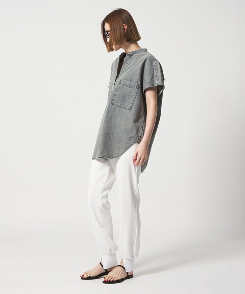 conte / コンテ | ディープVネック スキッパーシャツ | F | ブルー | レディース conte ブラウス シャツ 「conte」デニム スキッパーシャツ レディース