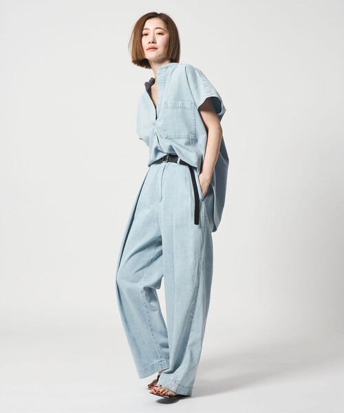 【1月5日限定価格】conte ディープVネックスキッパーシャツ　ライトブルー conte ブラウス シャツ 「conte」デニム スキッパーシャツ レディース