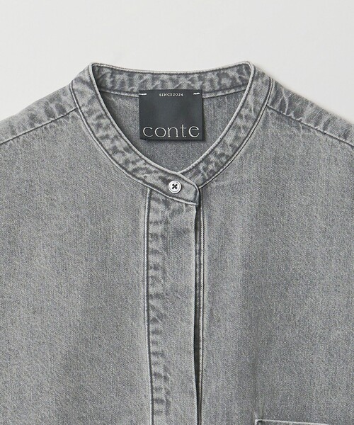 conte / コンテ | ディープVネック スキッパーシャツ | F | ブルー | レディース conte ブラウス シャツ 「conte」デニム スキッパーシャツ レディース