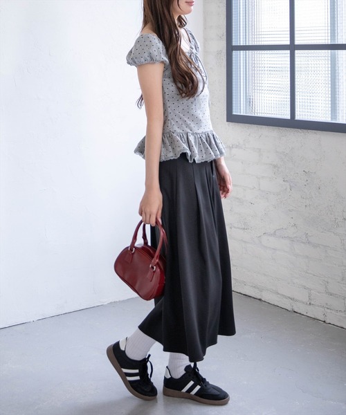 clear tシャツ 半袖 チョーカー付きドット裾フリルカットソー「骨格