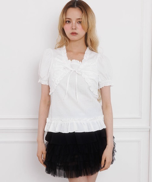 【CLANE】フリルレイヤード 半袖Tシャツ ホワイト Fickle Bebe（フィクルベベ） tシャツ 半袖 ボレロレイヤードブラウス