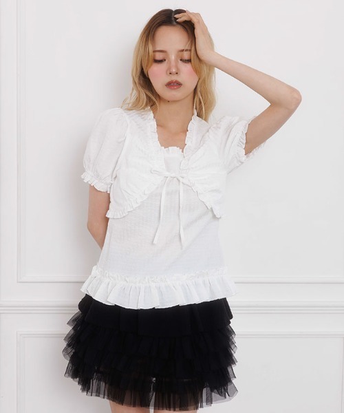 Fickle Bebe（フィクルベベ） tシャツ 半袖 ボレロレイヤードブラウス