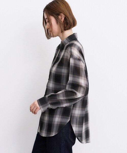 grove（グローブ） ブラウス シャツ シアーオンブレチェックシャツ