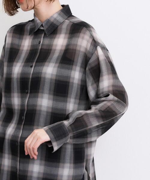 grove（グローブ） ブラウス シャツ シアーオンブレチェックシャツ